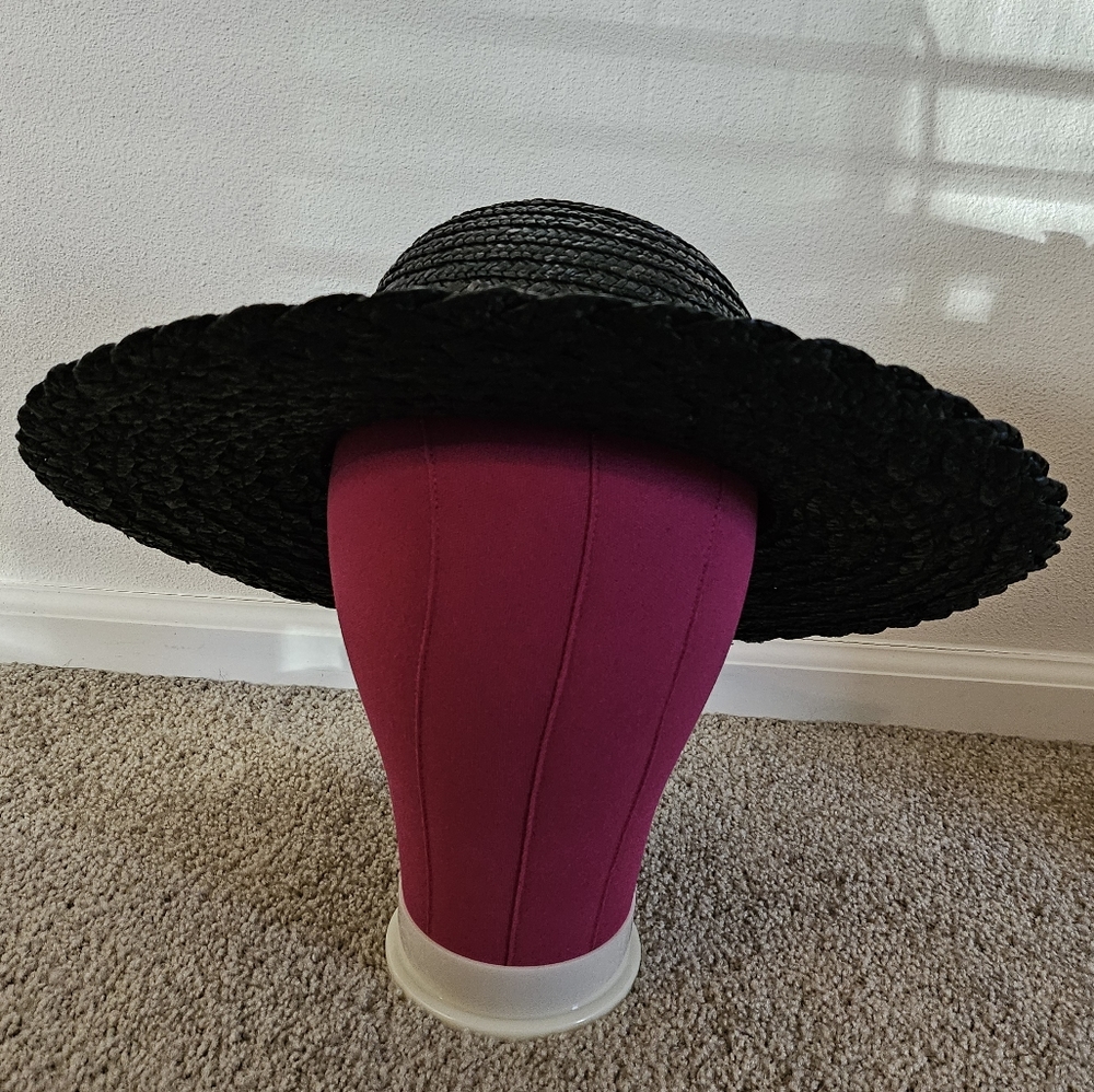 Wide Brim Black Straw Sunhat, Gothic, Lydia Deetz